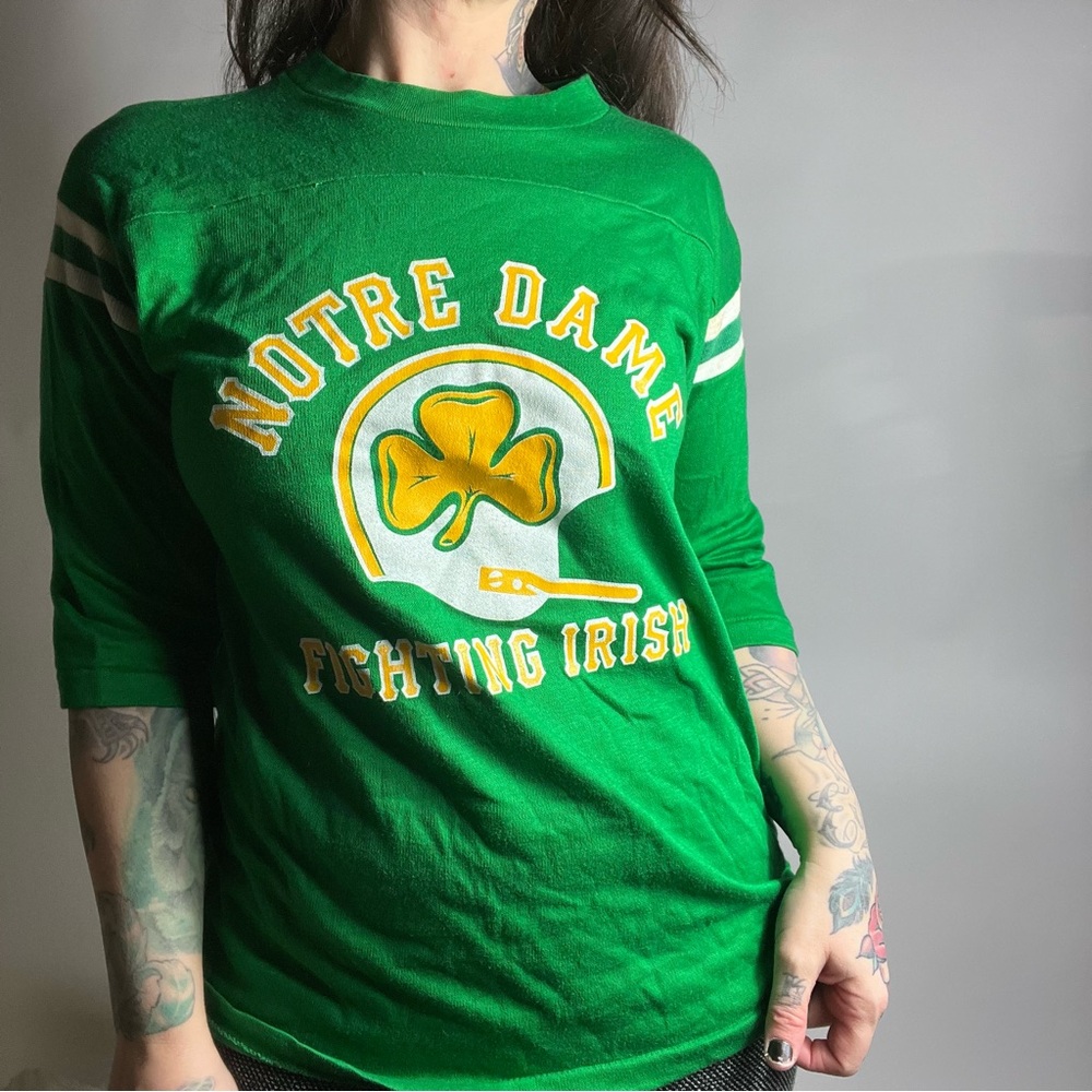 VINTAGE 80s Notre Dame Varsity Ringer Tshirt Artex Medium